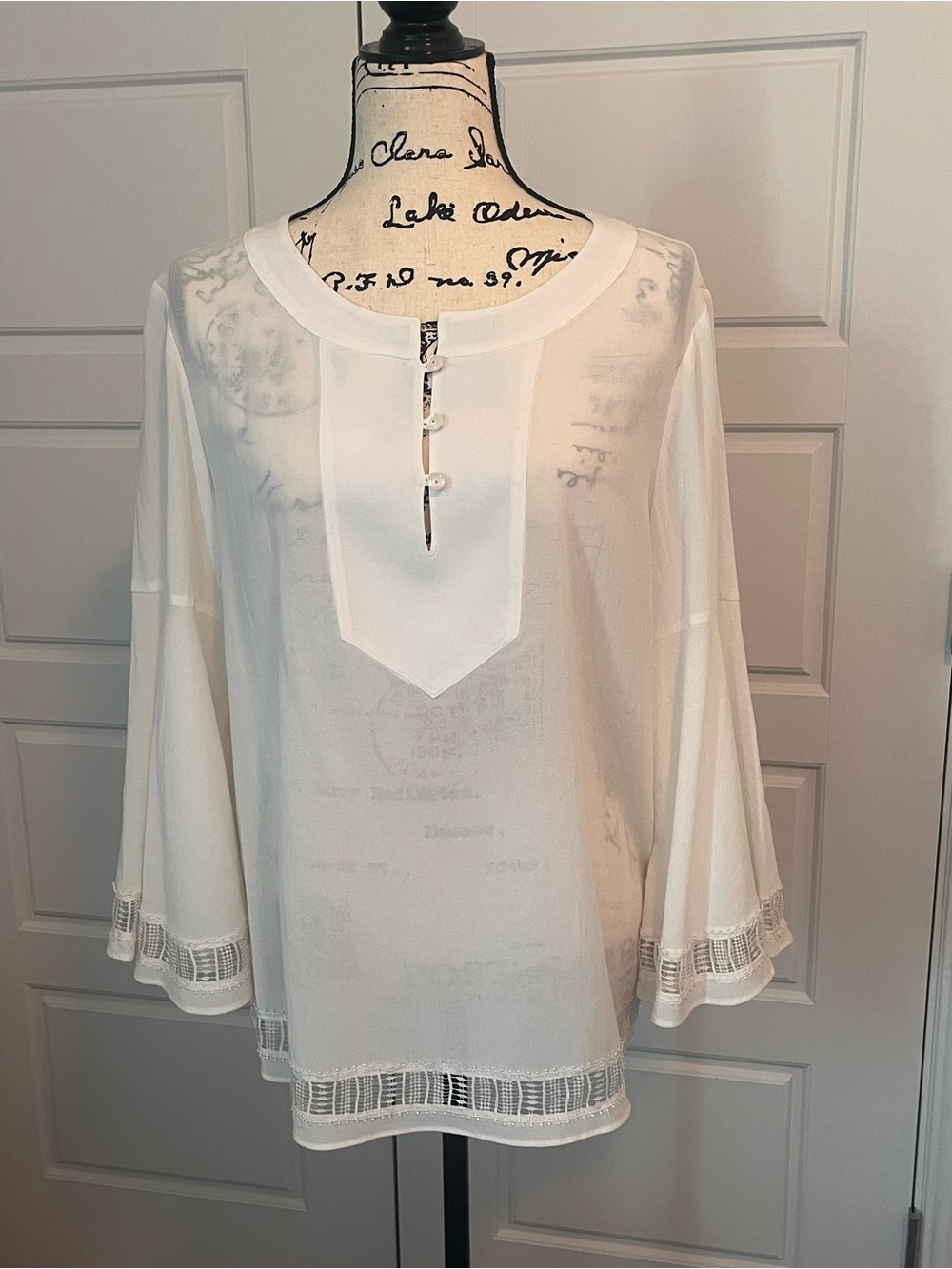 Trina Turk White Lace-Trim Peasant Blouse